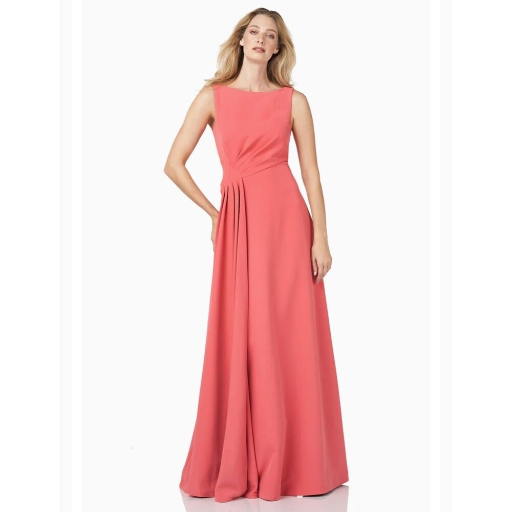 Kay Unger New York Coral Pink Maxi Formal Evening Gown Twist Waist Size 2